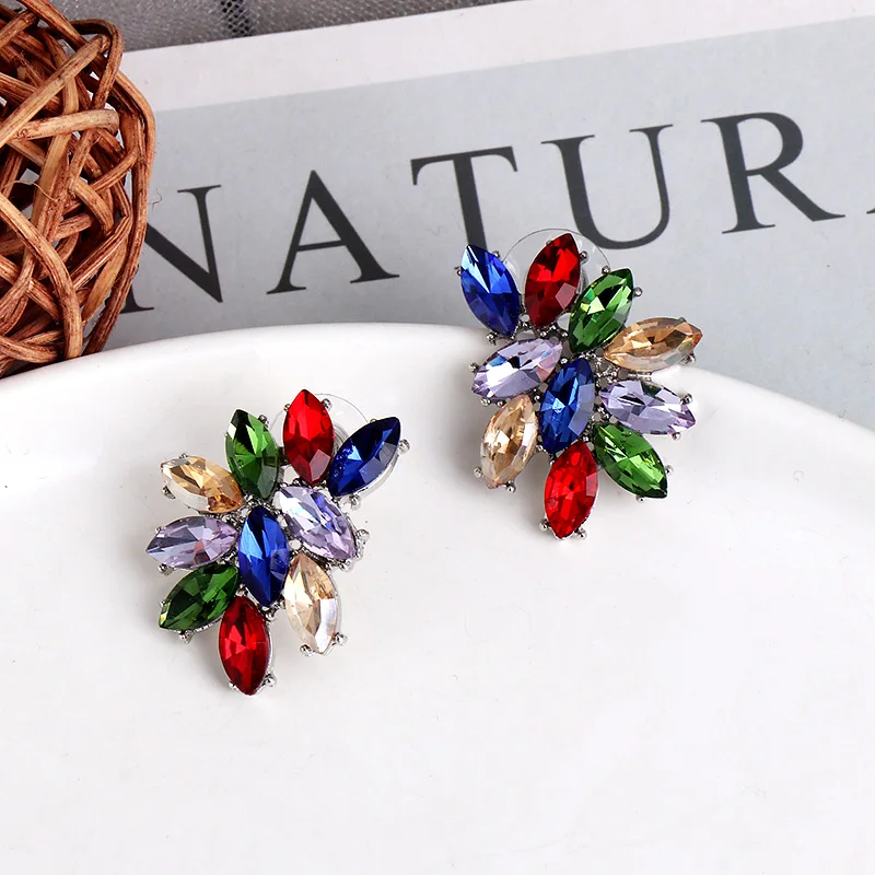 

FASHIONSNOOPS Vintage Colorful Rhinestone Small Stud Earrings For Women Crystal Cheap Earrings Accessories