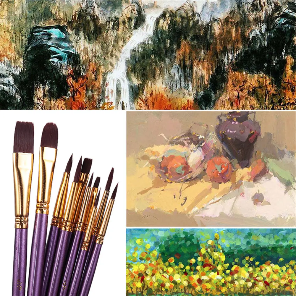 

10pcs/set Watercolor Pen Paintbrush Nylon Hair Paint Brushes Artist Oil Painting Brush Set H-best