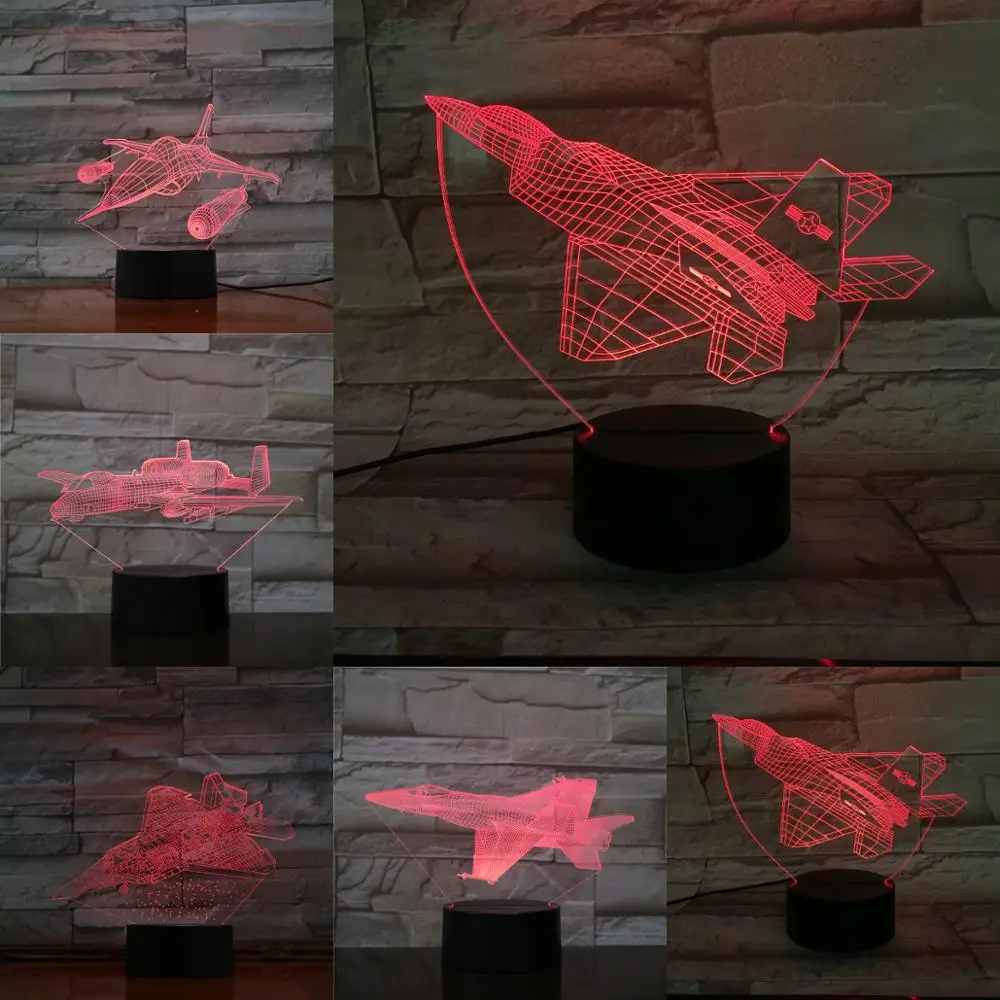 

USB Aircraft Fighter 3D Lamp 7 Colors Changing Creative Atmosphere Lighting Creative Birthday Holiday Cool Gifts Boys Room Decor