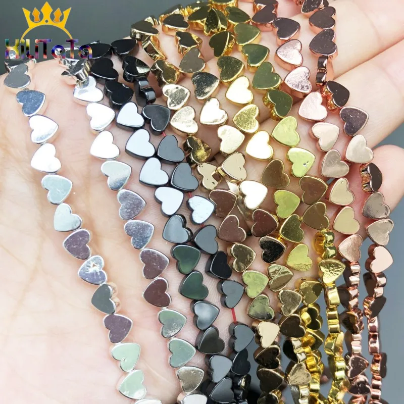 Бусины Из Гематита в форме сердца 5*6 мм натуральный черный золотой бисер