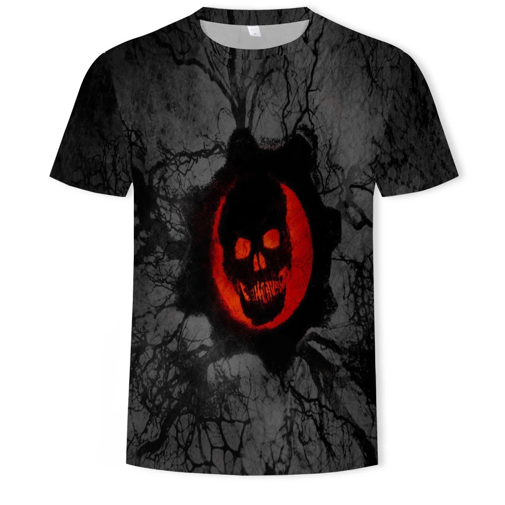 

3D printing men's and women's short-sleeved outdoor daily skull cool pattern summer 3D loose and comfortable O-neck T-shirt