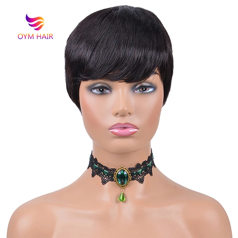 OYM короткий парик с рисунком Пикси прямые человеческие волосы парики для черных