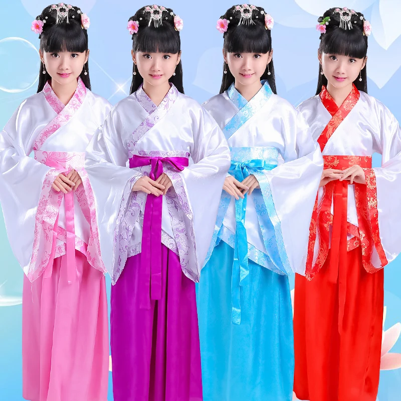 

Chinese Traditional Dress For Kids Han/Tang Dynasty Children Clothes Ancient Princesses Costume China Folk Dance Hanfu DQL1860