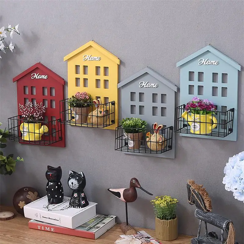 Деревянный винтажный стеллаж для хранения настенный цветочных горшков домашний