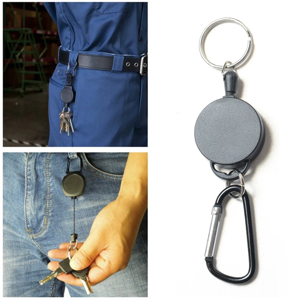 Portable Telescopic Anti-Lost Anti-Theft Nylon Wire Rope Elastic Keychain with Key Ring Hooks Keychain Outdoor Safety Buckle