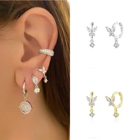 isueva gold filled drop earrings zircon butterfly dangle earrings circle piercing jewelry women oorbellen brincos pendientes
