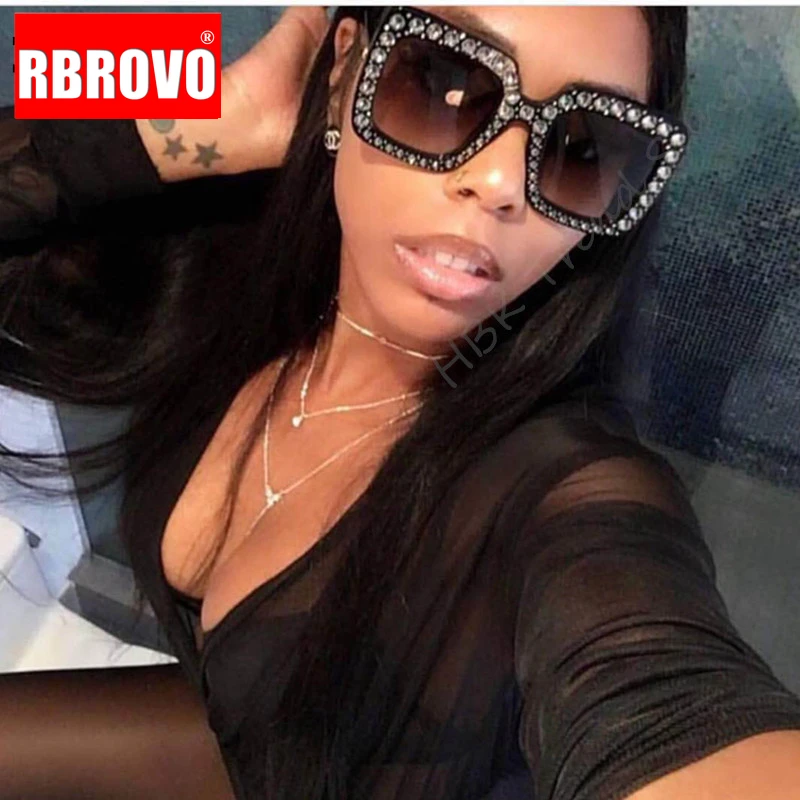 

RBROVO 2021 Large Frame Sunglasses Women Square Classic Vintage Outdoor T Show Sun Glasses UV400 Oculos De Sol Masculino