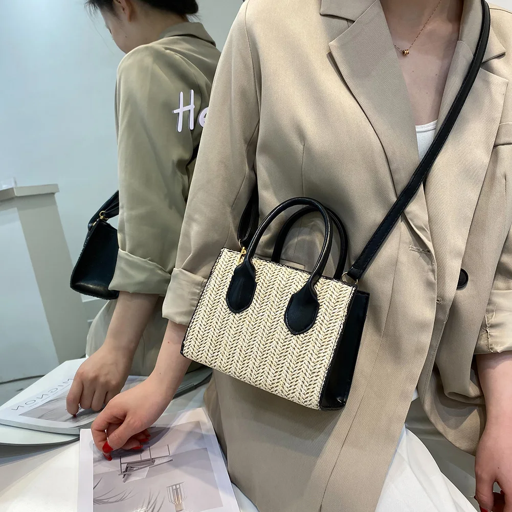 

Женская сумка в стиле ретро из искусственной кожи, плетеный мессенджер через плечо в стиле пэчворк, повседневный пляжный мешок, маленькие д...