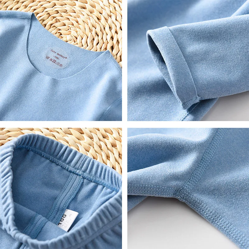 Осенне-зимнее детское шерстяное нижнее белье Детский комплект Флисовая теплая