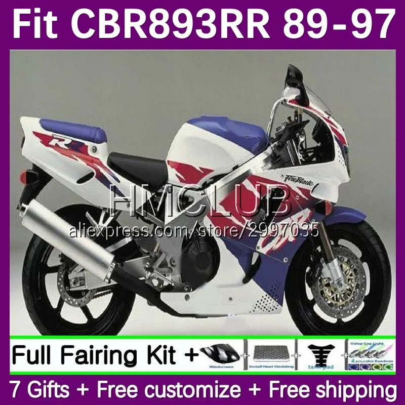 

Kit For HONDA CBR900RR CBR 893 893RR 43No.28 CBR893 CBR900 RR 1989 1990 1991 1992 1993 CBR893RR 94 95 96 97 glossy blue Fairing