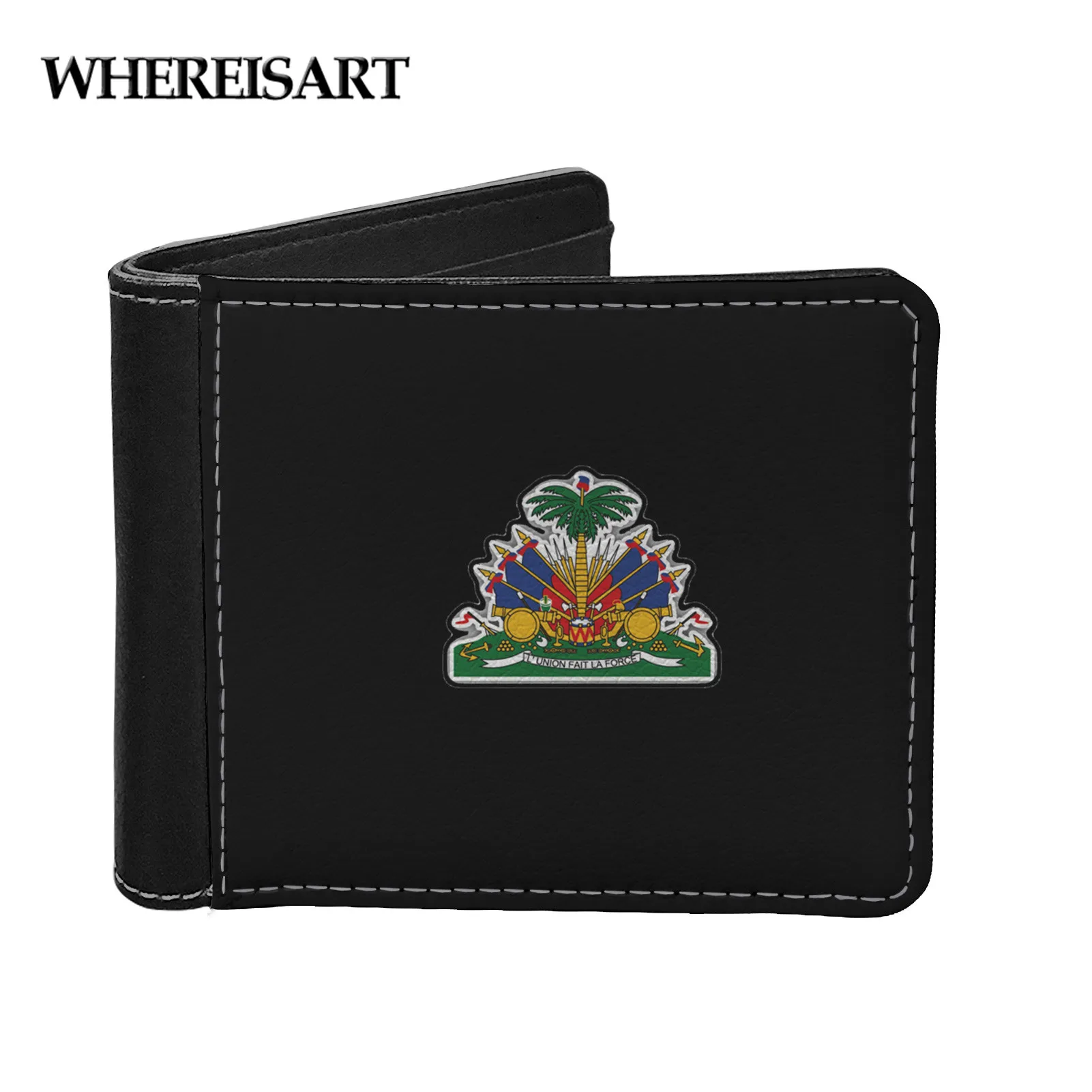 

WHEREISART Haiti Flag Prints Women Wallet Luxury PU Leather ID Bank Credit Card Holder for Men Black Small Coin Purse for Woman