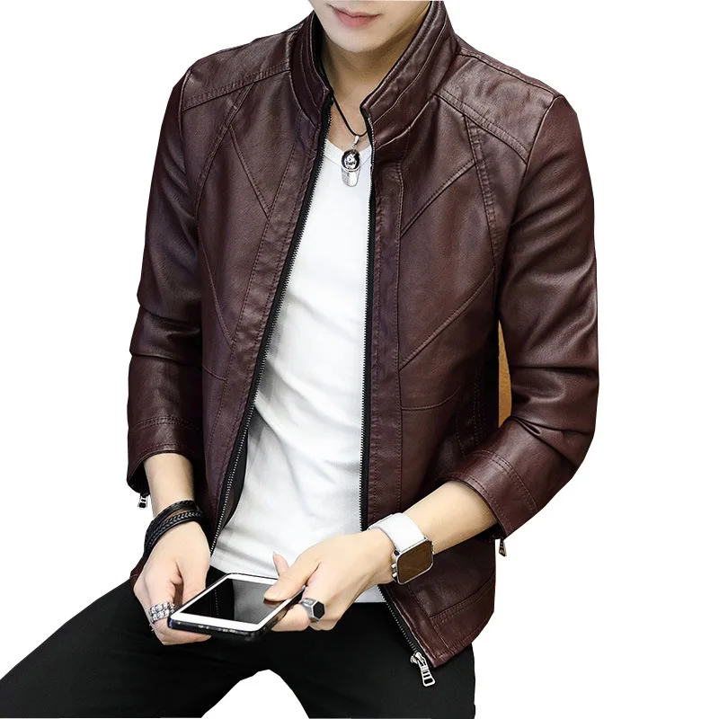 

Men's Leather Jacket Autumn New Leisure Motorcycle PU Jacket Motorcycle Leather Coat Stand Collar Slim Leather Jacket Jacket Men