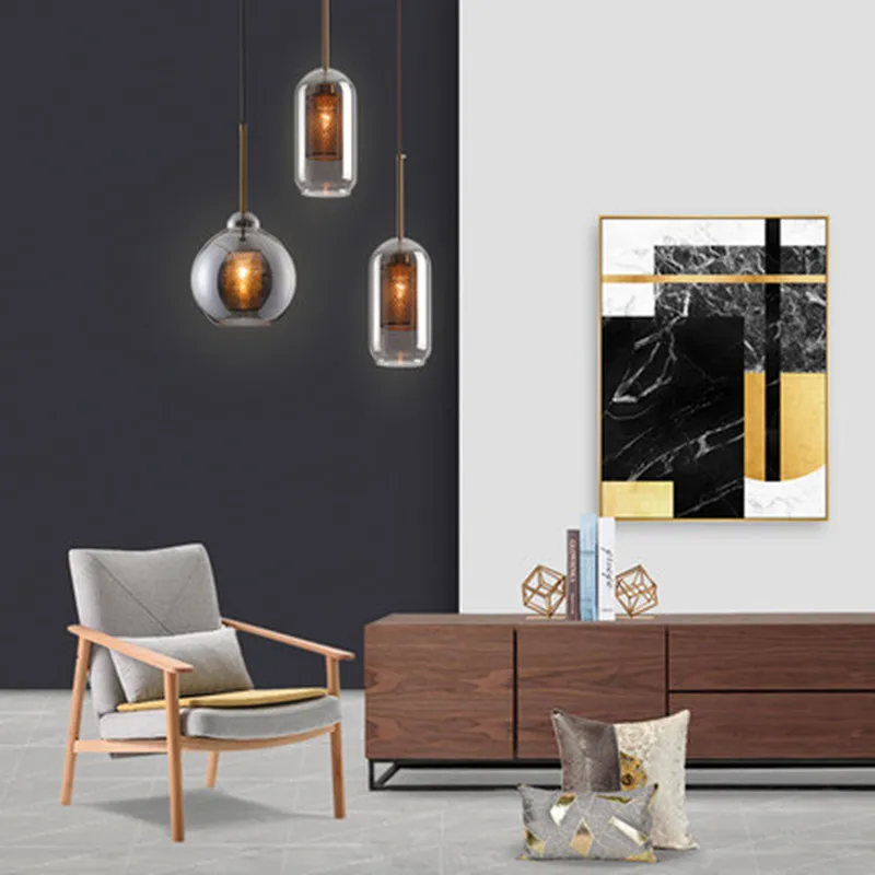 Современные подвесные светильники из дымчатого стекла дизайнерские лампы для