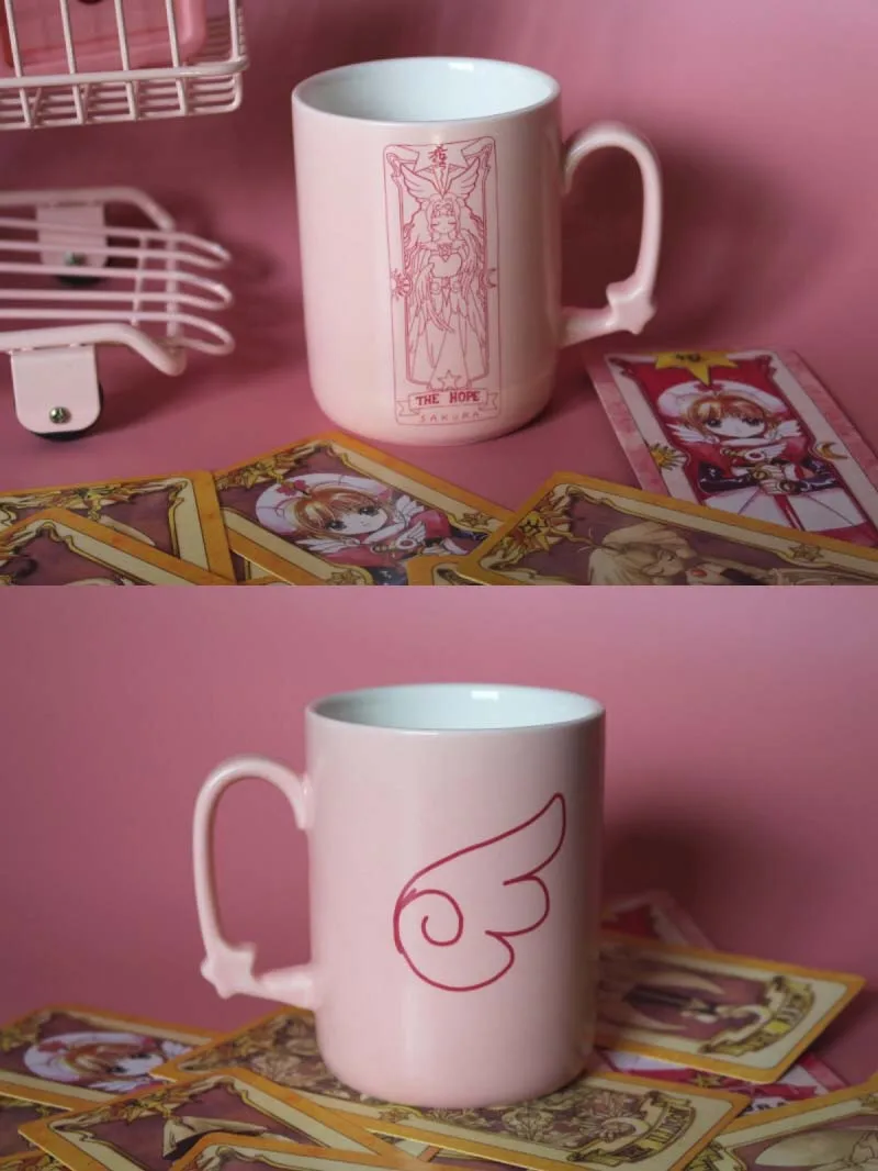 pink Mugs Япония мультфильм карта аниме Captor SAKURA кружки розовый керамический кофе чашка для молока и чая+ кружка с крышкой подарок для друга без ложки Презентация - Цвет: pink Mugs