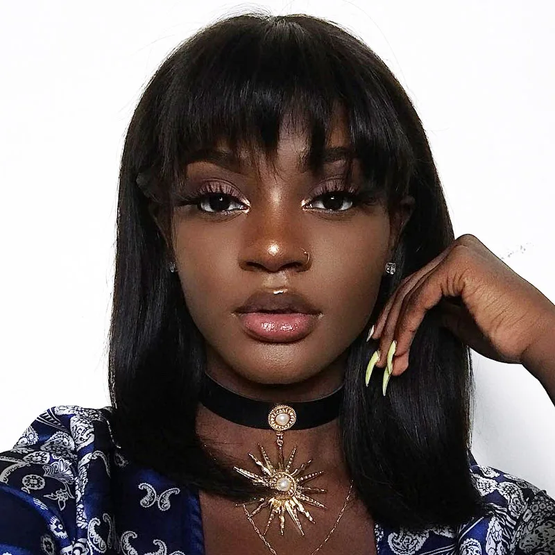 Качающийся лес Боб парики на кружеве с челкой перуанские человеческие волосы для