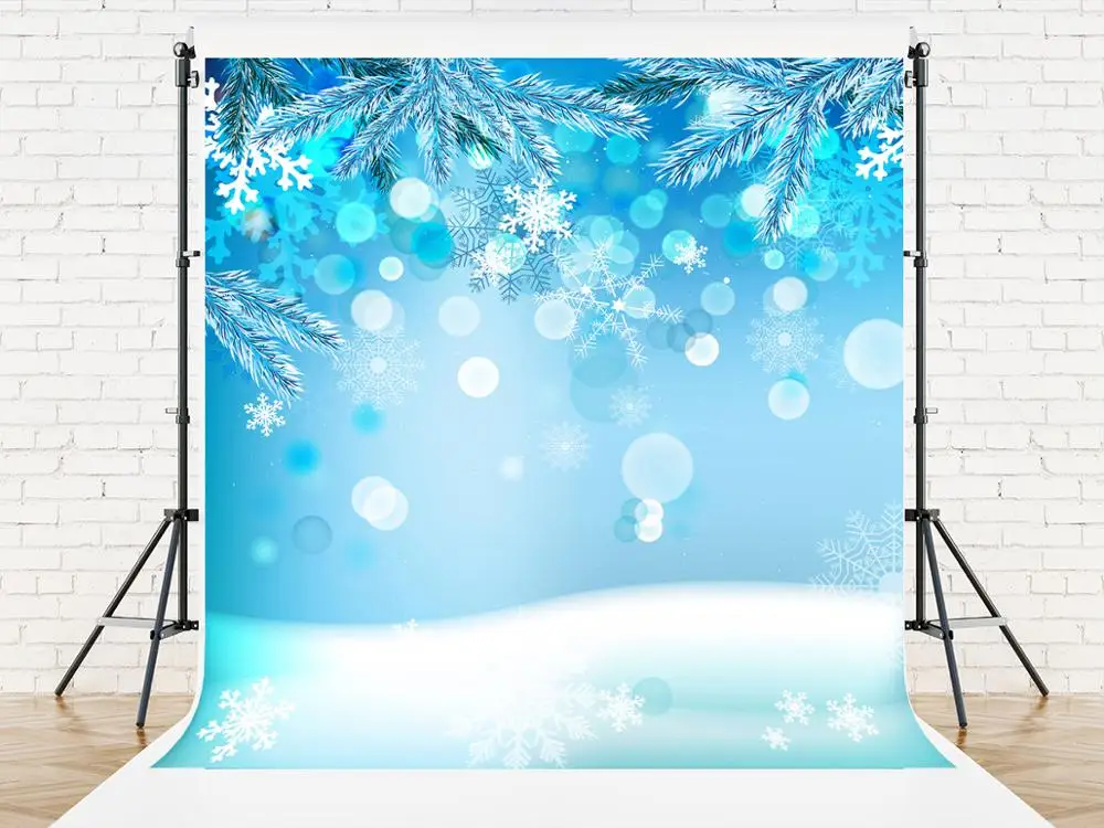 VinylBDS 10X10FT Winter Frozen Photo Background Christmas Garland Snowflake Branch Sky Blue For Studio | Электроника