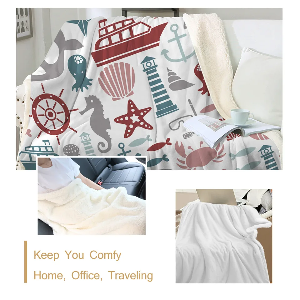 BeddingOutlet пушистое одеяло с морскими иконами детское мультяшное плюшевое
