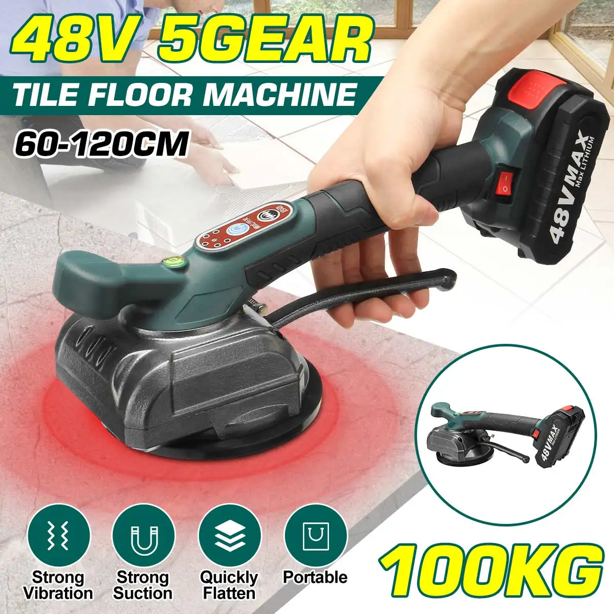 2000W 48V 5 Speed Tiles Tiling Machine Tile Vibrator Suction Cup Adjustable Automatic Floor Vibrator Leveling Tool With Battery