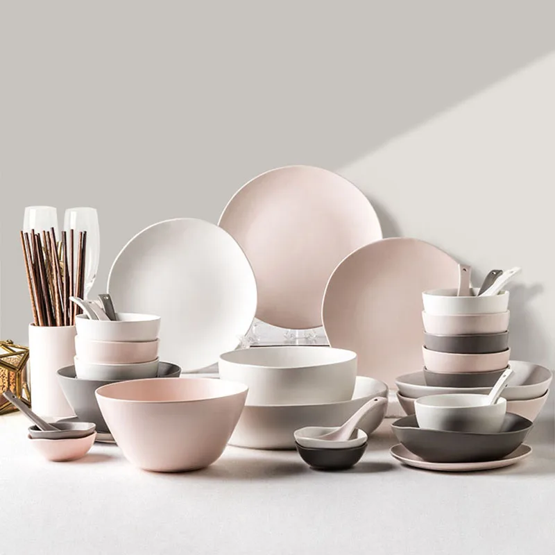 

Bowls China Dinner Plates Full Set Designer Home Nordic Japanese Cute Bowl Christmas Plate Set Ceramic Platos Kitchen HX50PS