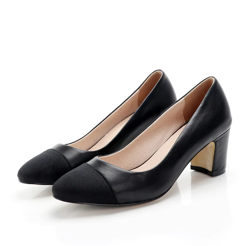 Ladies Square ToeLoafer Summer Chunky Pumps Women Mixed Color Shallow Work Shoes Famous Brand High Heels Two-tone Sandals Femme