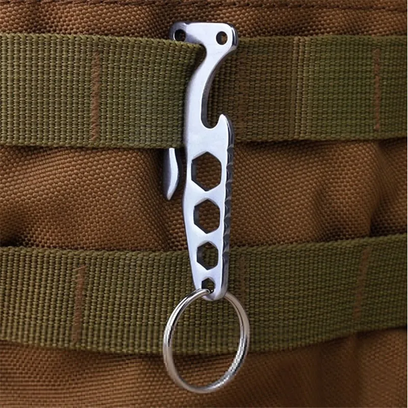 

New EDC Bottle Opener Keychain Gadget Multi-function Outdoor Pocket Tool Pry Bar Hex Key Wrench Stainless Steel