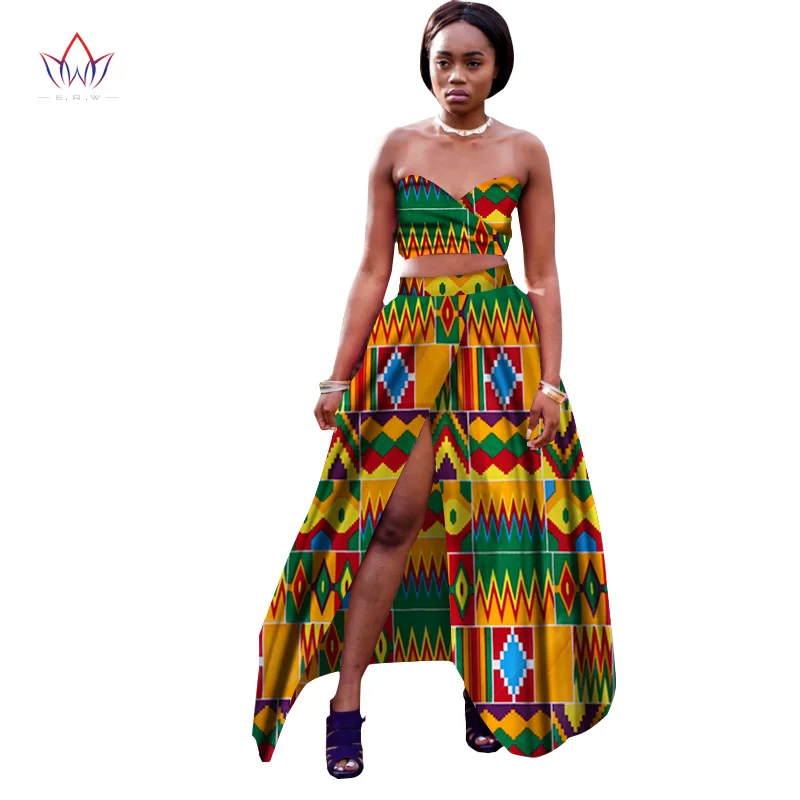 

2017 BRW Private Custom African Dress Bazin Riche Women Dress Suit Strapless Tops and Long Print Skirt Large Size M-6XL WY1448