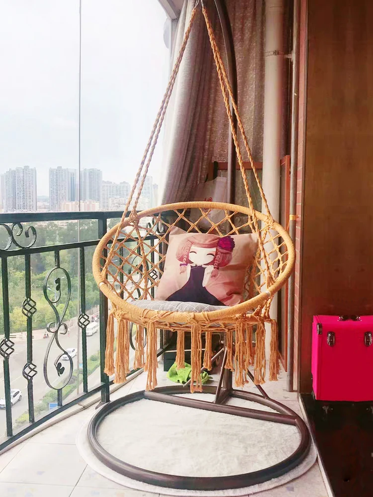 

Ins hanging chair net red indoor tassel homestay home cotton rope North European living room cradle