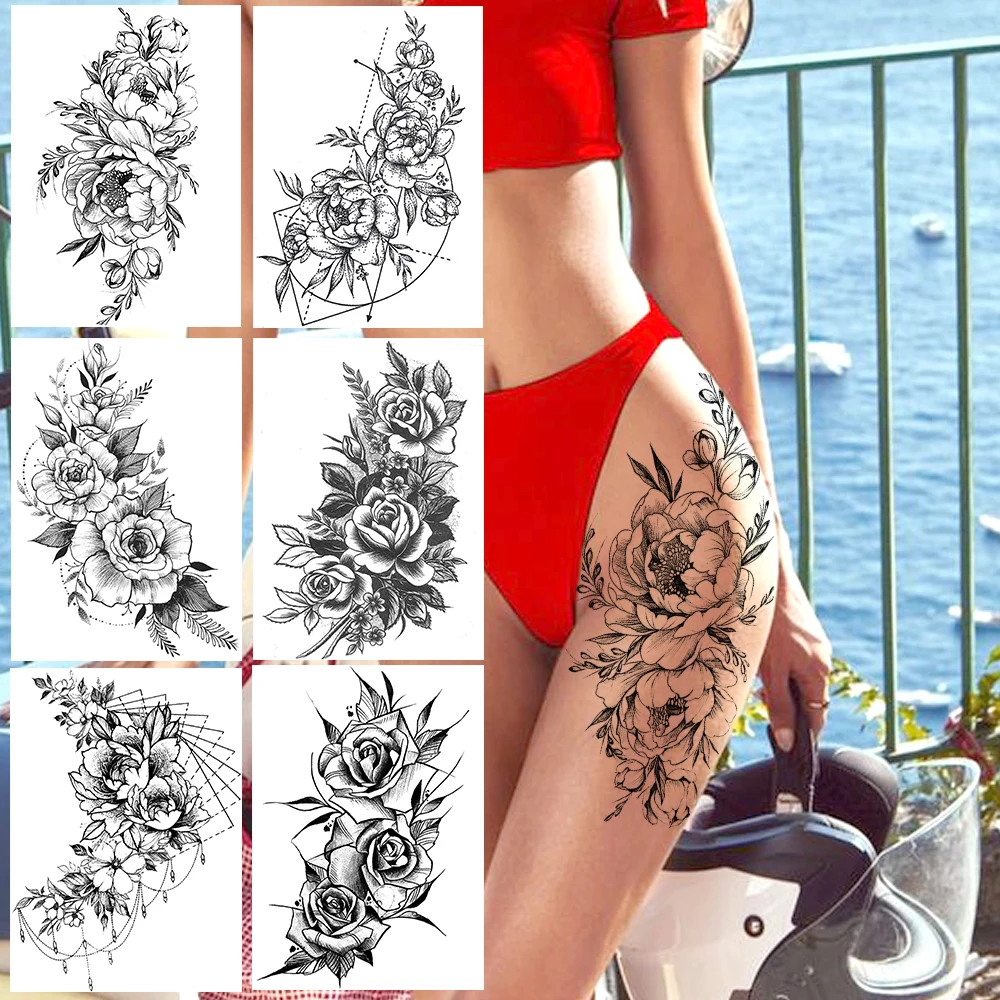 

Realistic Sexy Peony Tattoos Temporary Women Adult Flower Arm Tattoos Sticker Waterproof Fake Floral Bloosom Body Leg Art Tatoos