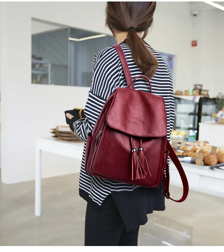 Модный женский рюкзак Mochilas из овечьей кожи с кисточками, Женская дорожная сумка, рюкзаки, школьные рюкзаки для девочек-подростков