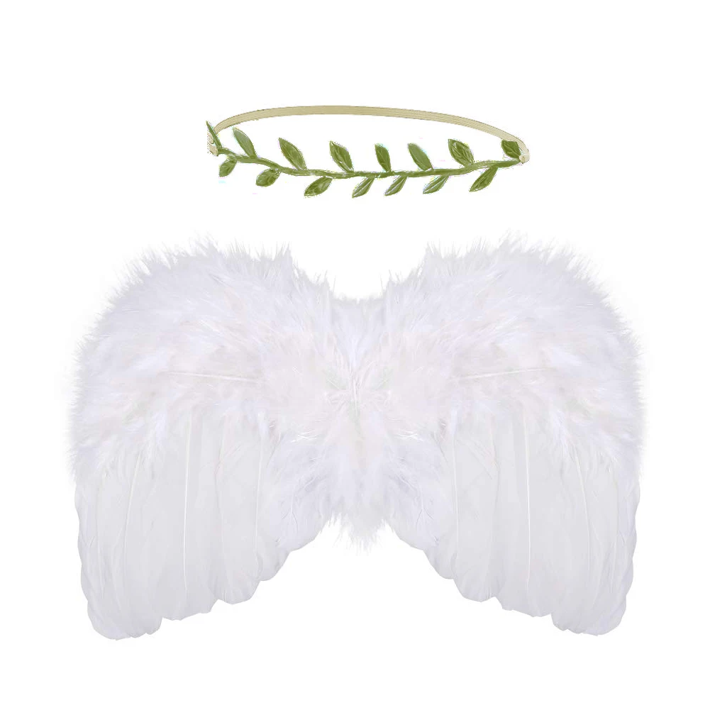 Boys Girls Leaf Headband Birthday Angel Wings Cute Newborn Baby Artificial Feather Gift DIY Photo Prop Set Art Soft Party |
