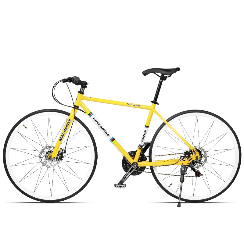 Карбоновый стальной каркас 700CC Break Wind Road Bike 21/27 скорость двойной велосипед с дисковым тормозом Спорт на открытом воздухе Велоспорт Гонки bicicleta - Цвет: Straight yellow