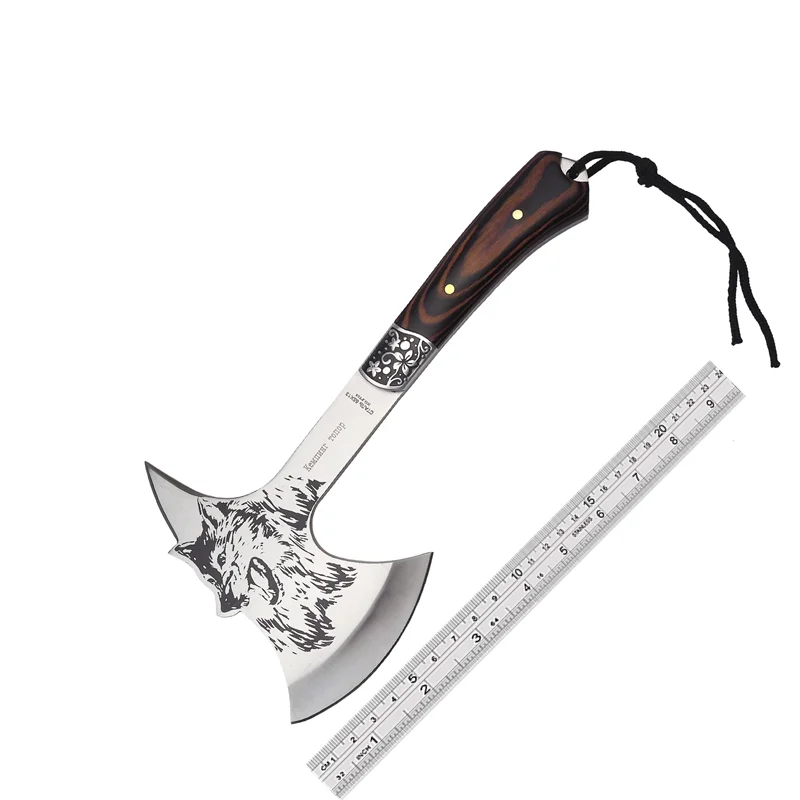 

Outdoor Axe Stainless Steel Fixed Bladecolored Wooden Fire Tactics Rescue Camping Hunting Hiking Equipment Logging Garden Knife