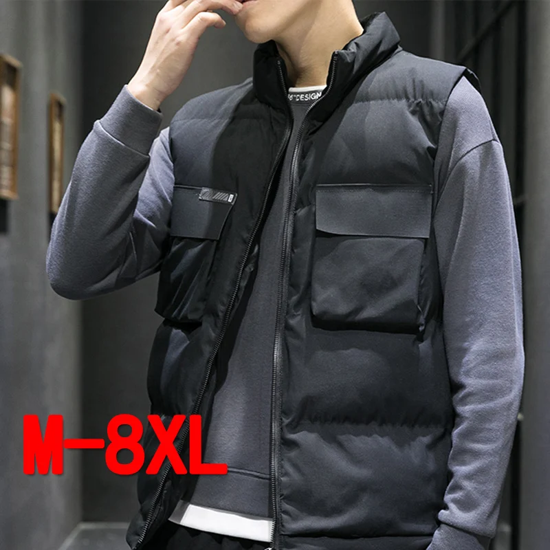 

Жилет мужской зимний, безрукавка, пуховая куртка, теплые стеганые пальто, мужской жилет, Φ 5XL 6XL 7XL 8XL, утепленная куртка для мужчин