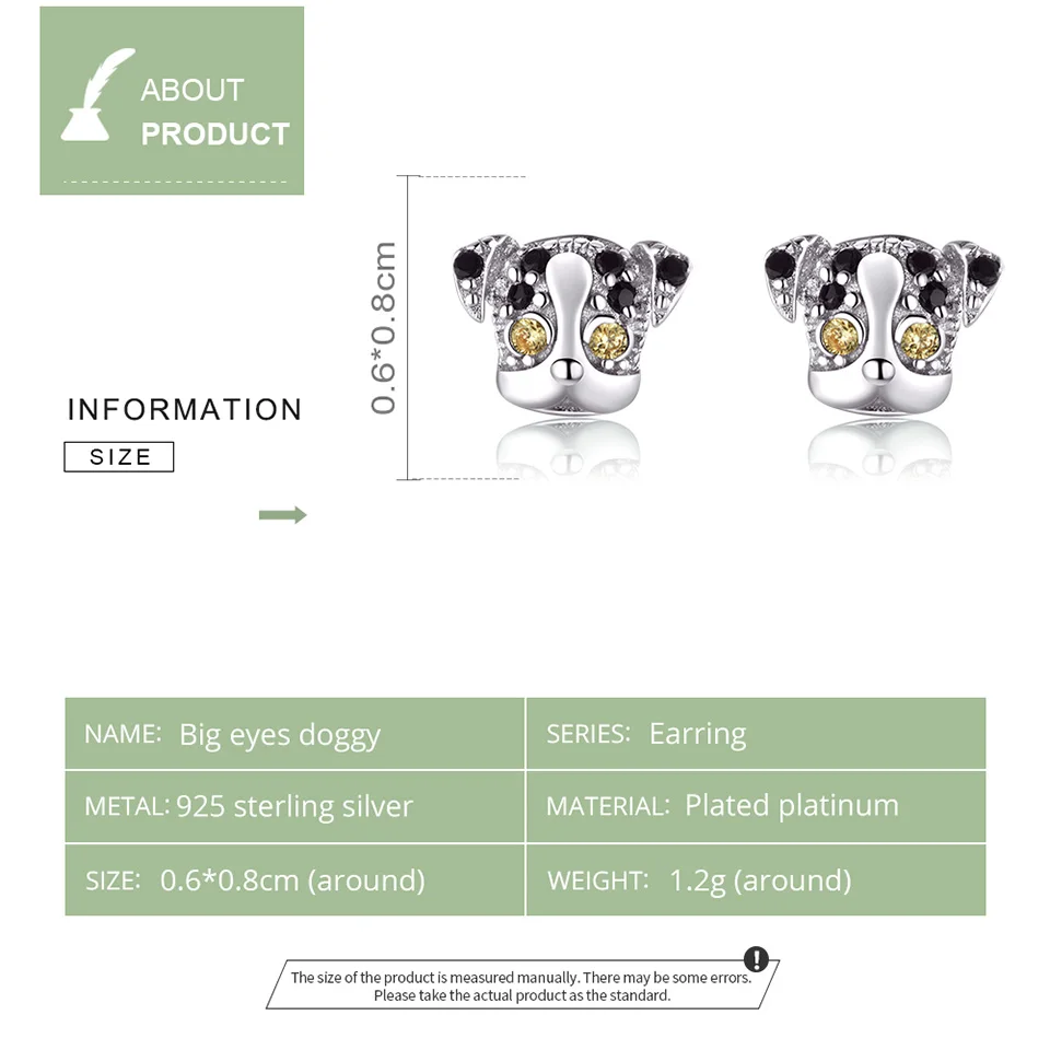 Genuine 925 Sterling Silver Big Eyes Dog Animal Stud Earrings for Women Earing with Earplugs New Mode 2020 BSE357 | Украшения и