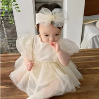 2021 spring summer new bodysuit for baby girls and babies comfortable cotton fluffy yarn one piece dress bodysuit with headband