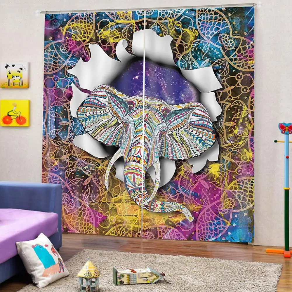 Роскошные занавески со слоном затемняющие 3D оконные шторы для гостиной спальни