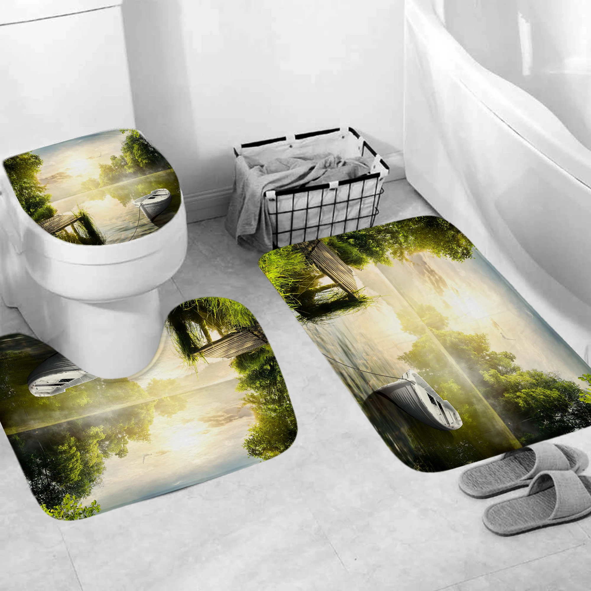 Штора для душа из полиэстеровой ткани с пляжной лодкой занавеска ванной комнаты