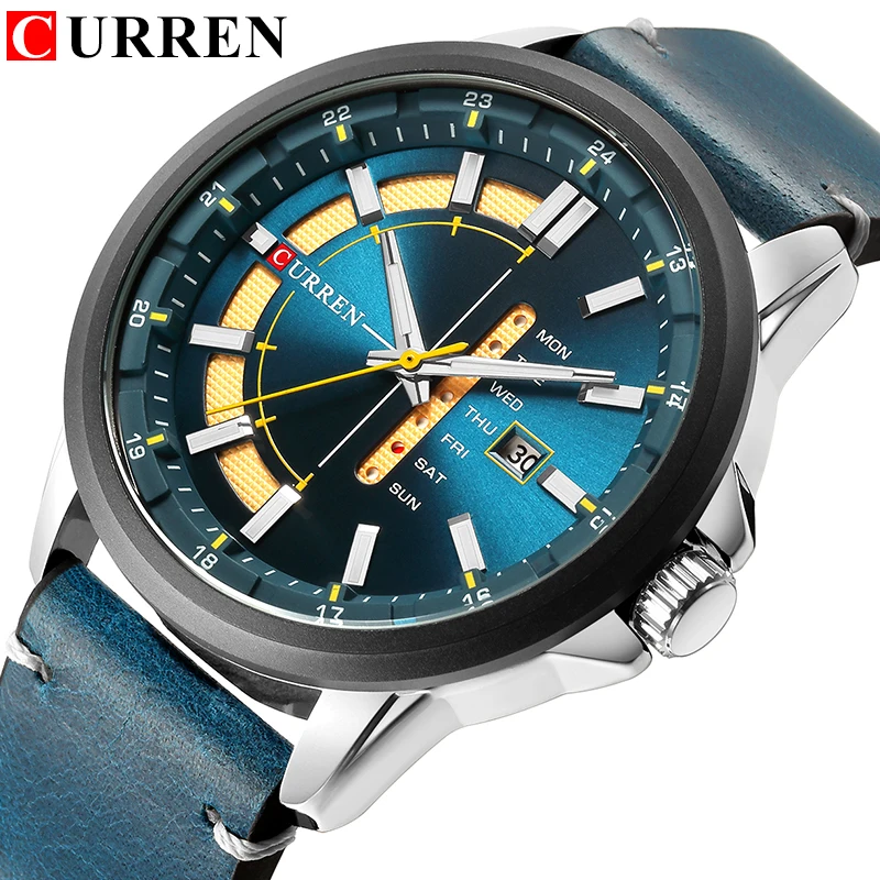 

Новые мужские часы CURREN уникальный модный дизайн циферблат кварцевые наручные часы кожаный ремешок часы дисплей дата и неделя часы зеленый ...