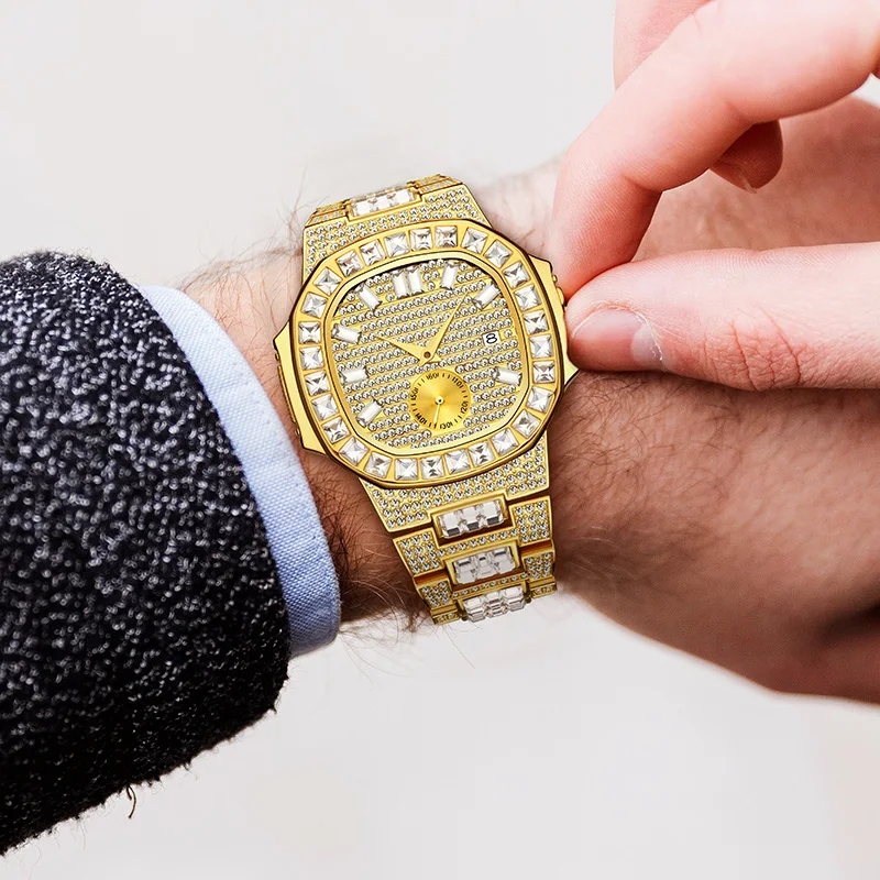 

MISSFOX Men Watches Top Brand Luxury 2020 Big Diamond Blingbling Gold Chronograph pp Unique Original Male Watch Dropshipping New