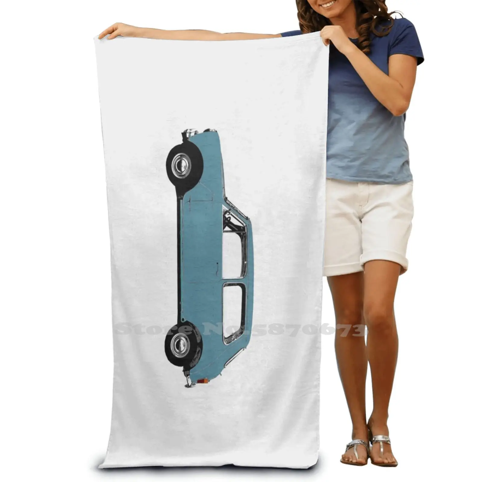 Мягкое полотенце Morris Mini Deluxe Surf Blue с 3D принтом 1965 Classic Car Jasondaley