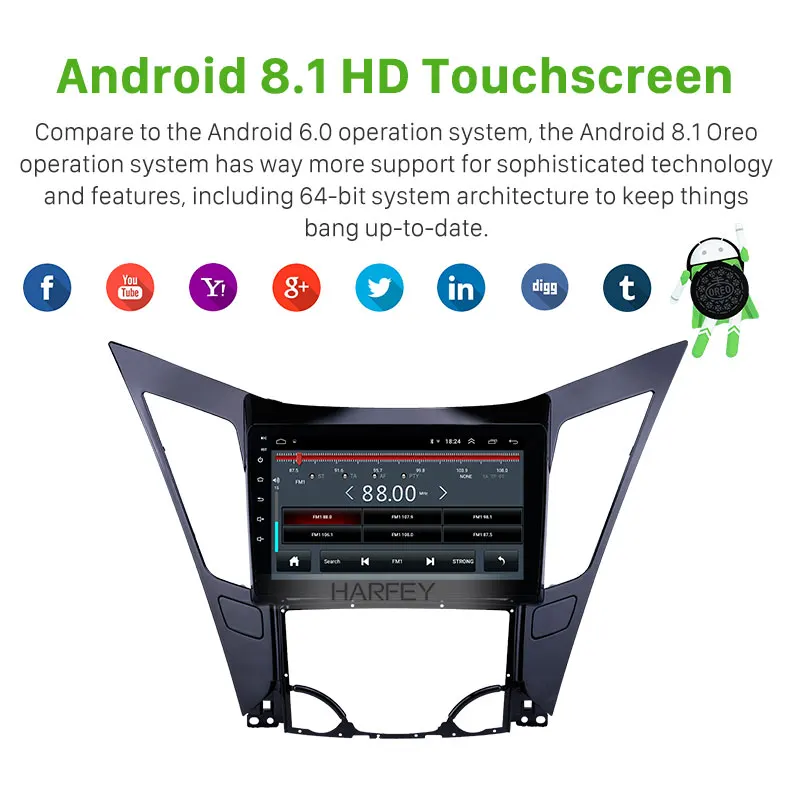 Harfey 9 &quotHD мультимедийный плеер Android 8 1 Автомобильный GPS радио для 2011 2015 Hyundai Sonata с