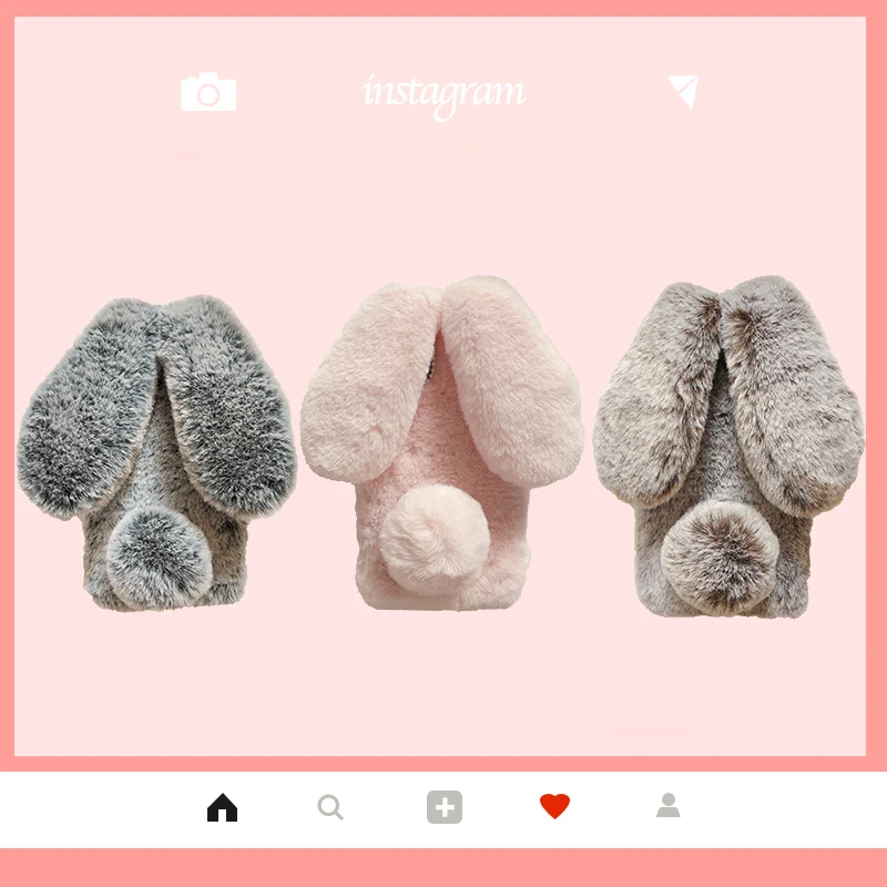 Плюшевые кроличьи уши пушистые теплые руки для iPhone 12 11 PRO MAX X XS XR IPhone12 IPhone7 SE 2020 6 6s 7 8