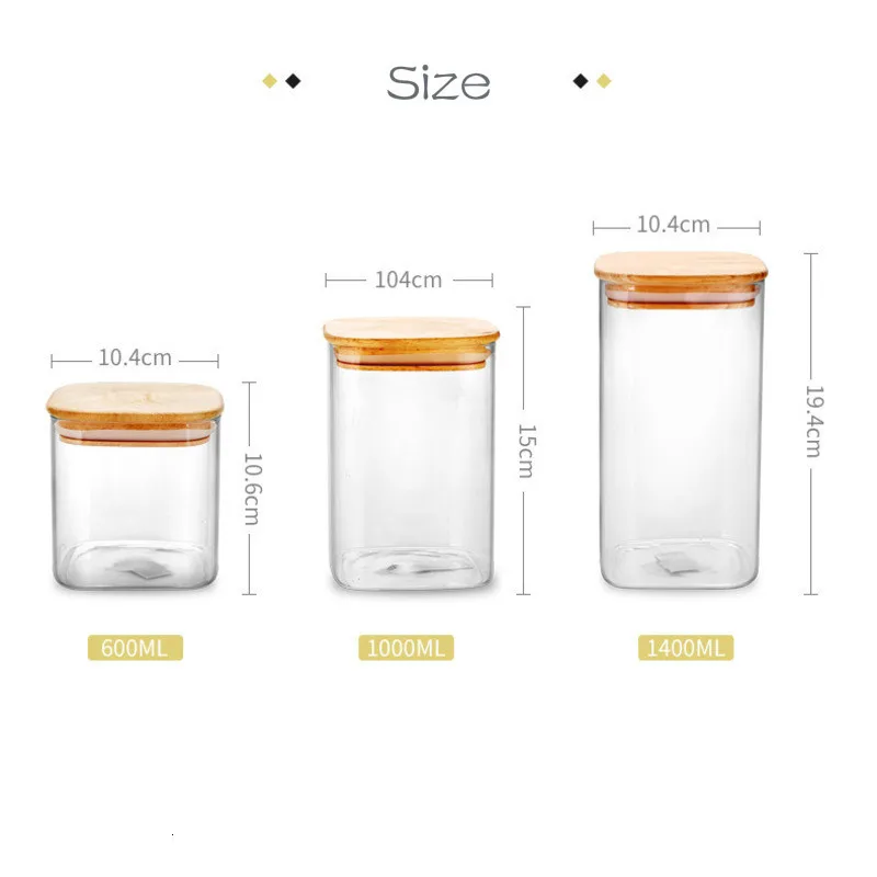 

Square Sealed Glass Jars High Borosilicate Kitchen Storage Box Tank Coffee Bean Storage Can Mason Jar With Lid Food Container