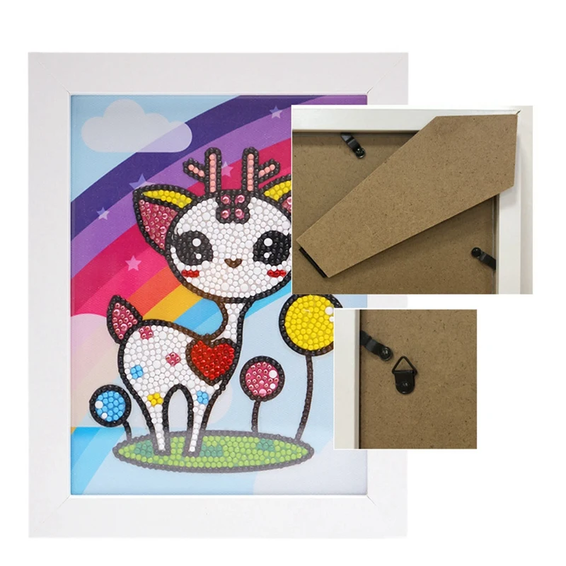 

Kids DIY Diamond Painting with Frame Cute Diamond Cross Stitch DIY Handmade Puzzle Kindergarten Pupils Gift