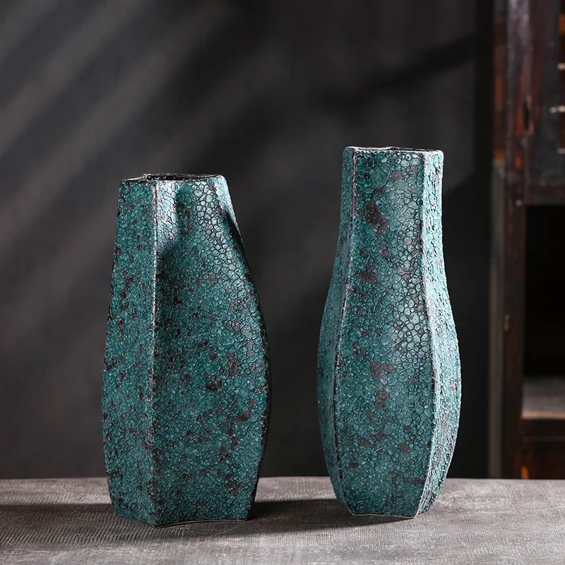 

Nordic Retro Light Luxury Blue Ceramic Vase For Living Room Study Bedroom Hallway Table Flower Container Home Decoration Vases