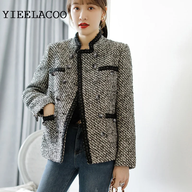 

Шерстяная серая твидовая куртка, осенняя Женская куртка и новая зимняя куртка, шерстяная Классическая куртка для дам
