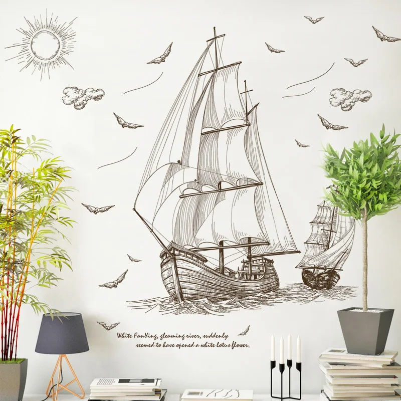 DIY Sailboat Voyage Seabirds пейзаж большие настенные наклейки домашний Декор Гостиная