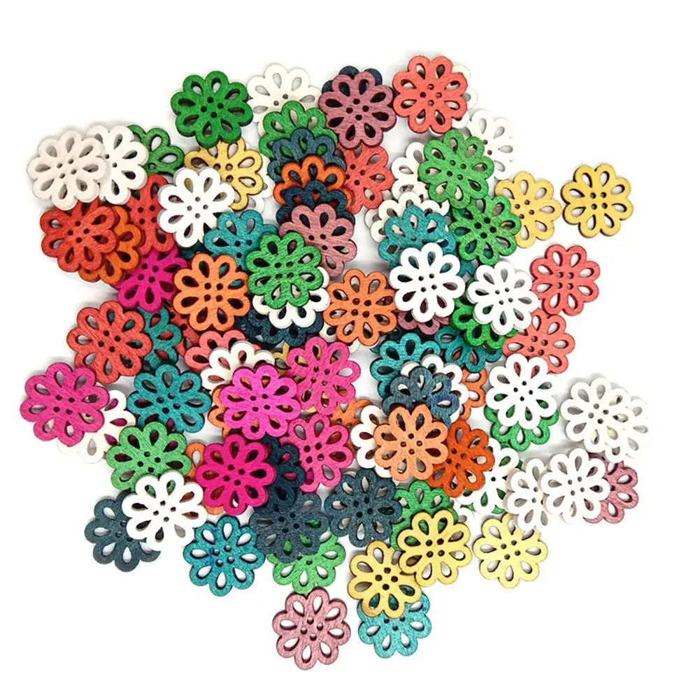 

HOT SALES!!! 100Pcs Wooden Retro Chrysanthemum Buttons 4 Hole DIY Sewing Scrapbooking Craft