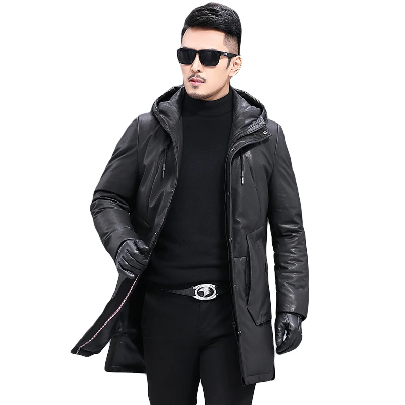Мужская зимняя теплая куртка из натуральной овечьей кожи с капюшоном 12088 02