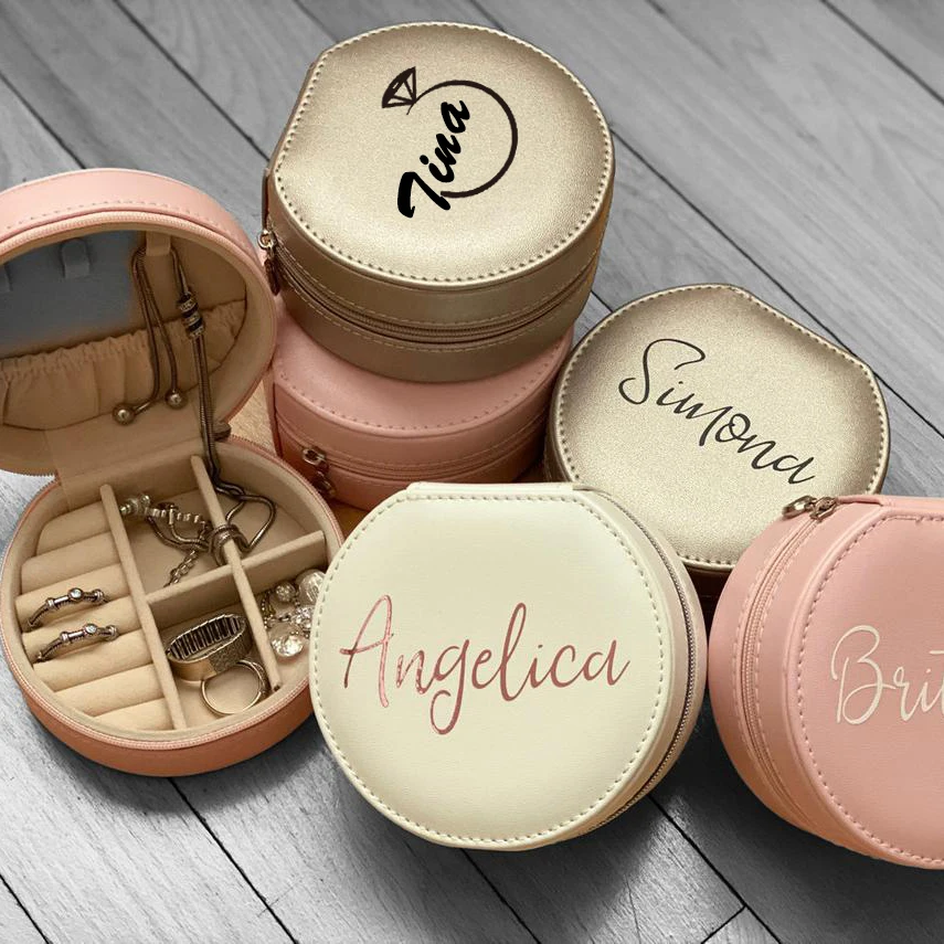 

Personalized Jewelry Box Bride Gift Travel Jewellery Case Pu Leather Ring Box Girlfriend Bachelorette Party Christmas Gift Diy